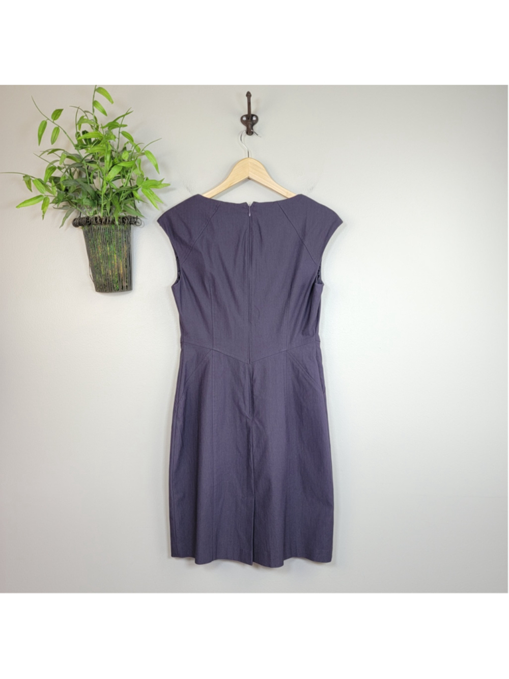 Adrianna Papell 8P Draped Cowl Neck Sheath Dress Purple Sleeveless Midi Stretchy - Picture 9 of 10